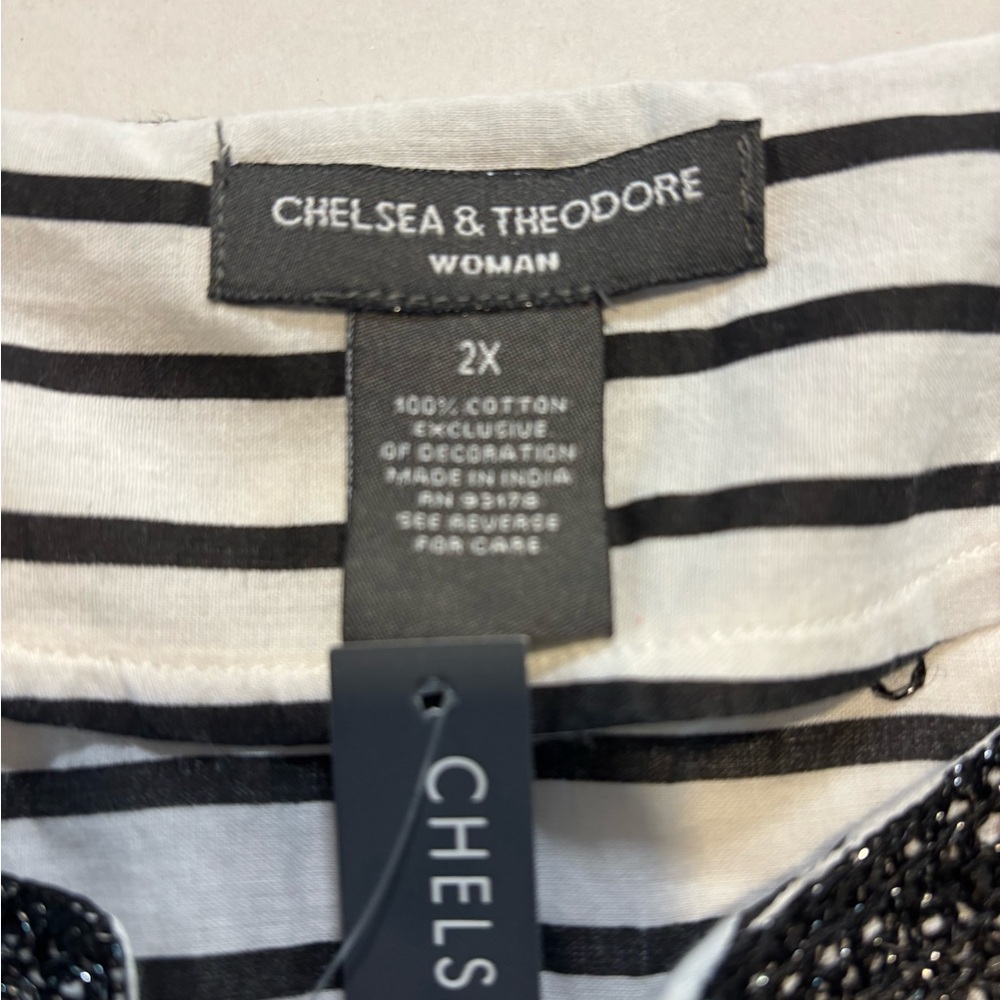 Chelsea & Theodore white/ black striped tunic blouse‎ embroidery details SZ 2X - Picture 4 of 7